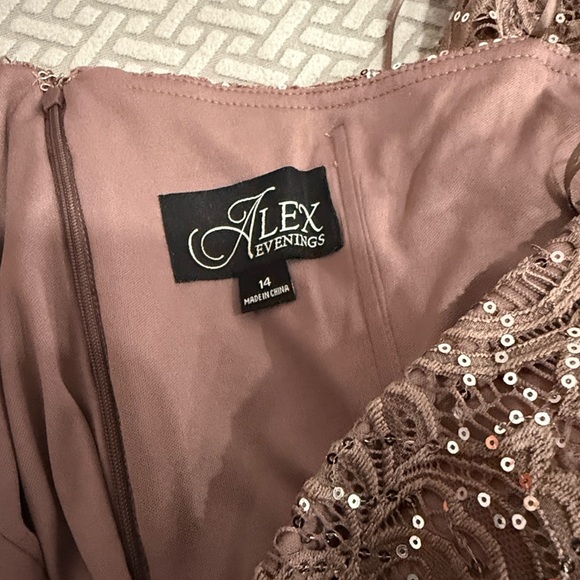 Alex Evenings One-Shoulder Sequin Lace Gown in Mocha - Picture 10 of 12